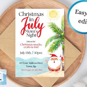 Mom’s Night Out Editable Invitation Christmas In July Invite Template Canva Invitations Santa Summer Ladies Night Craft Party