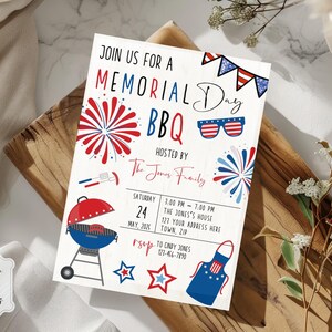 Memorial Day BBQ Editable Invitation Digital Download Patriotic Party ...