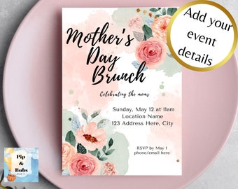 Mother’s Day Editable Invites Brunch Floral Printable Invitations