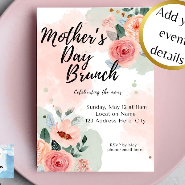 Mother’s Day Editable Invites Brunch Floral Printable Invitations