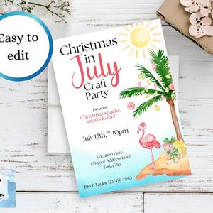 Weihnachten im Juli Einladung: Summer Craft Party, Flamingo-Thema (Digital Invite Canva Template)