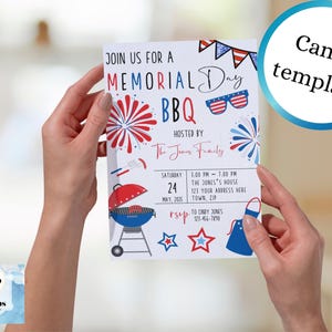 Memorial Day BBQ Editable Invitation Digital Download Patriotic Party ...