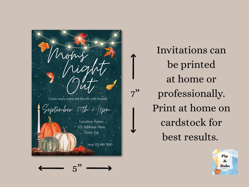 Mom’s Night Out Editable Invitation Autumn Fall Themed Pumpkins Ladies Girls Night Canva Invitations Digital Invite image 3