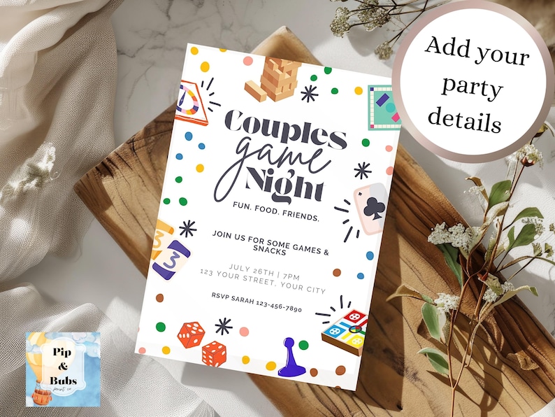 Couples Game Night Editable Invitation Customizable Invite Template Canva Invitations Fun Games image 1
