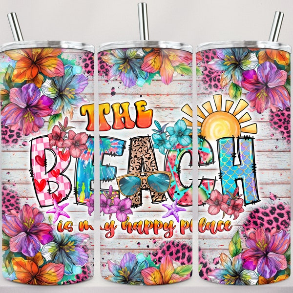 The Beach Is My Happy Place Tumbler Wrap, 20oz skinny tumbler PNG, Summer Beach Png,20oz Tumbler PNG, Beach Tumbler Png,Digital Download
