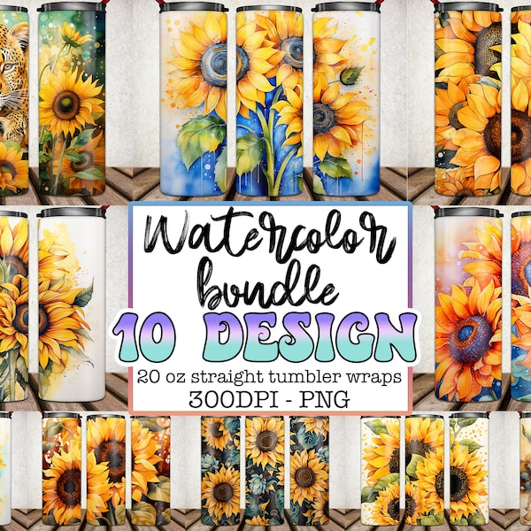 10+ Sunflower Tumbler Wrap Bundle, 20 oz skinny tumbler png,tumbler,Sunflower Tumbler Sublimation, Watercolor Sunflower, Sublimation Designs