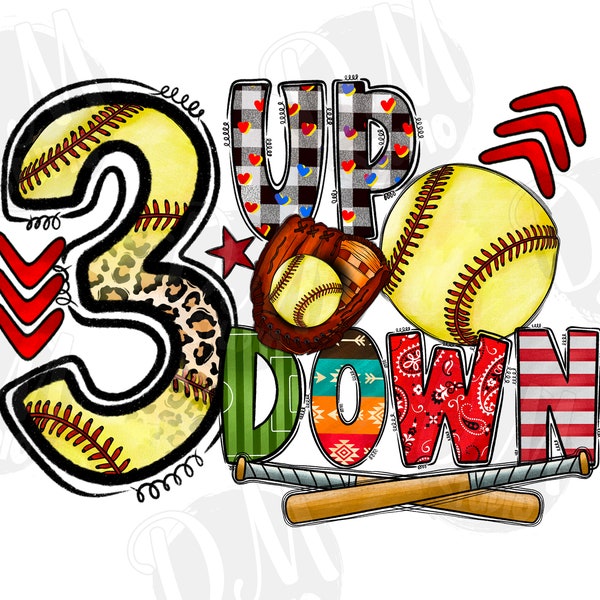 3 up 3 down Softball png sublimation design download, Softball png, sport png, game day png, Softball game png, sublimate designs download
