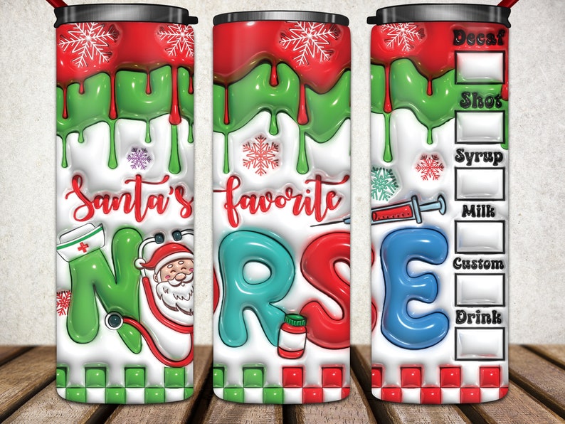 3D Nurse Inflated Tumbler Wrap, Nurse Puffy Tumbler,christmas Nurse Png