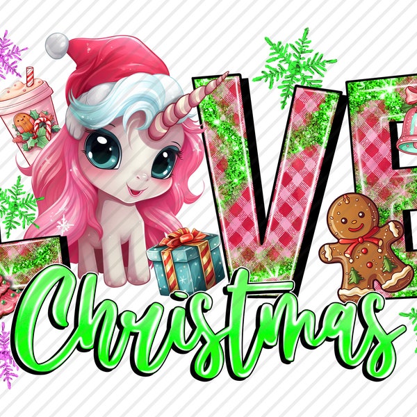 Love Christmas Unicorn Png, Pink Christmas Unicorn png Digital download, Merry Christmas png, Happy New Year, unicorn png, sublimate designs