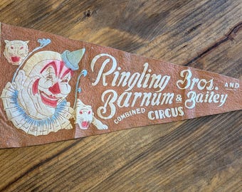 Vintage Ringling Bros Barnum Bailey Circus Wimpel "Grootste show op aarde" vilten banner