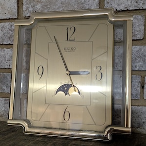 Vintage Seiko Quartz Moon Phase Desk Clock Gold Tone Japan 1980s Serviced