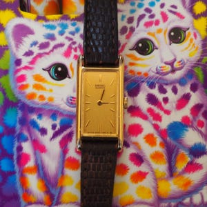 Vintage 1983 Seiko Quartz Tank Watch 2E20-6120 Gold Tone Rectangular Brown Lizard Strap