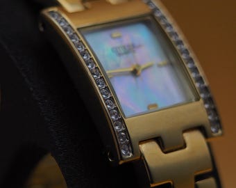 Citizen Quartz Ladies Gold-Tone Crystal Bezel Mother of Pearl Bracelet Watch | Fully Serviced