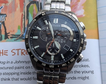 Citizen Eco-Drive Radio Controlled Chronograph | E610 Atomic Timekeeping | Black Tachymeter Dial | Perpetual Calendar | 43mm Steel