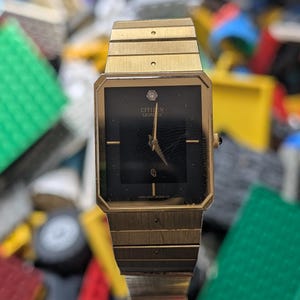 Neo-Vintage Citizen Quartz 3620 Black Dial Diamond Gold Tone Watch Serviced Japan 1979