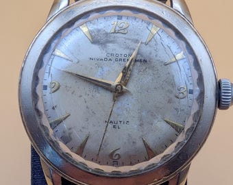 Reloj Croton Nivada Grenchen Nautic EL Vintage para hombre / Bisel chapado en oro de 10 quilates / Cuerda manual