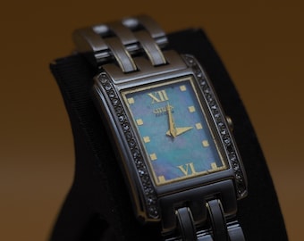 Citizen Eco-Drive Rectangular Diamond Bezel | Blue Mother-of-Pearl Dial | Tank Watch | Women's Dress Watch | Pre-Owned
