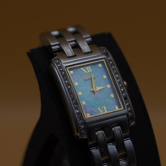 Citizen Eco-drive Rectangular Diamond Bezel | Blue Mother-of-pearl