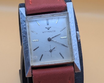 Wittnauer Vintage Square Manual Wind Watch 1958 Silver Dial Sub-Seconds Fully Serviced