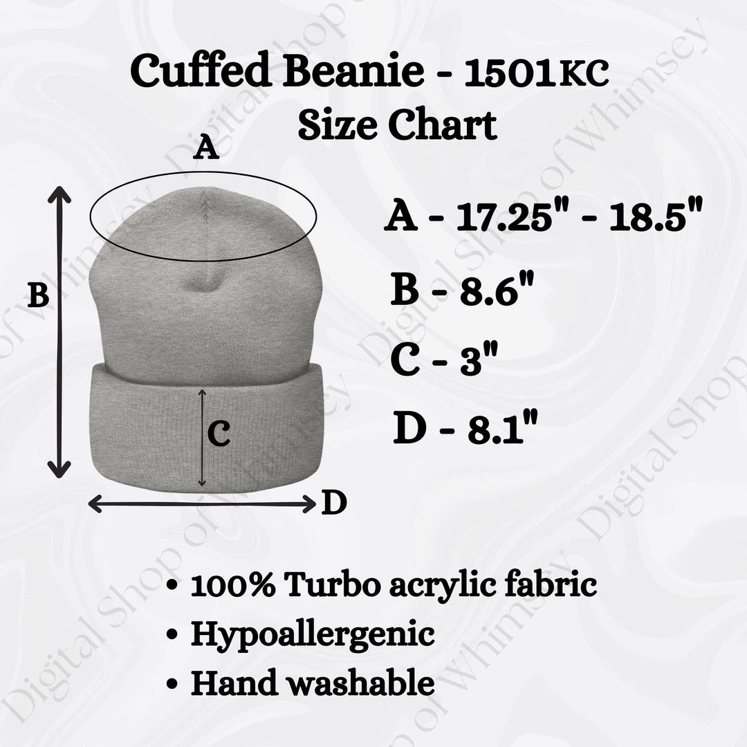 Cuffed Beanie Size Chart: Acrylic Winter Hat (digital Download) - Etsy