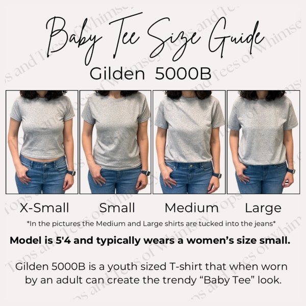 Baby Tee Size Guide, Gilden 5000B Size chart, Baby Tee Size chart