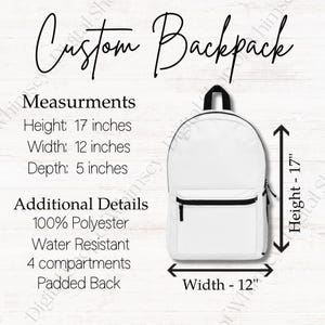 Custom Backpack size chart, Backpack measurement chart