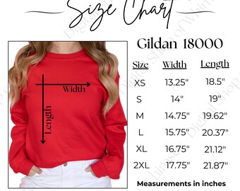 Gildan 18000 Sweatshirt Size Chart (Digital Download)
