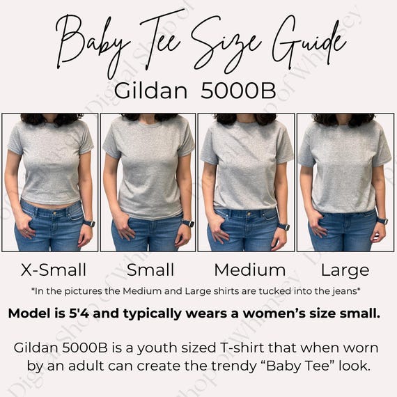 Gildan 5000B Baby Tee Size Guide Chart - Etsy