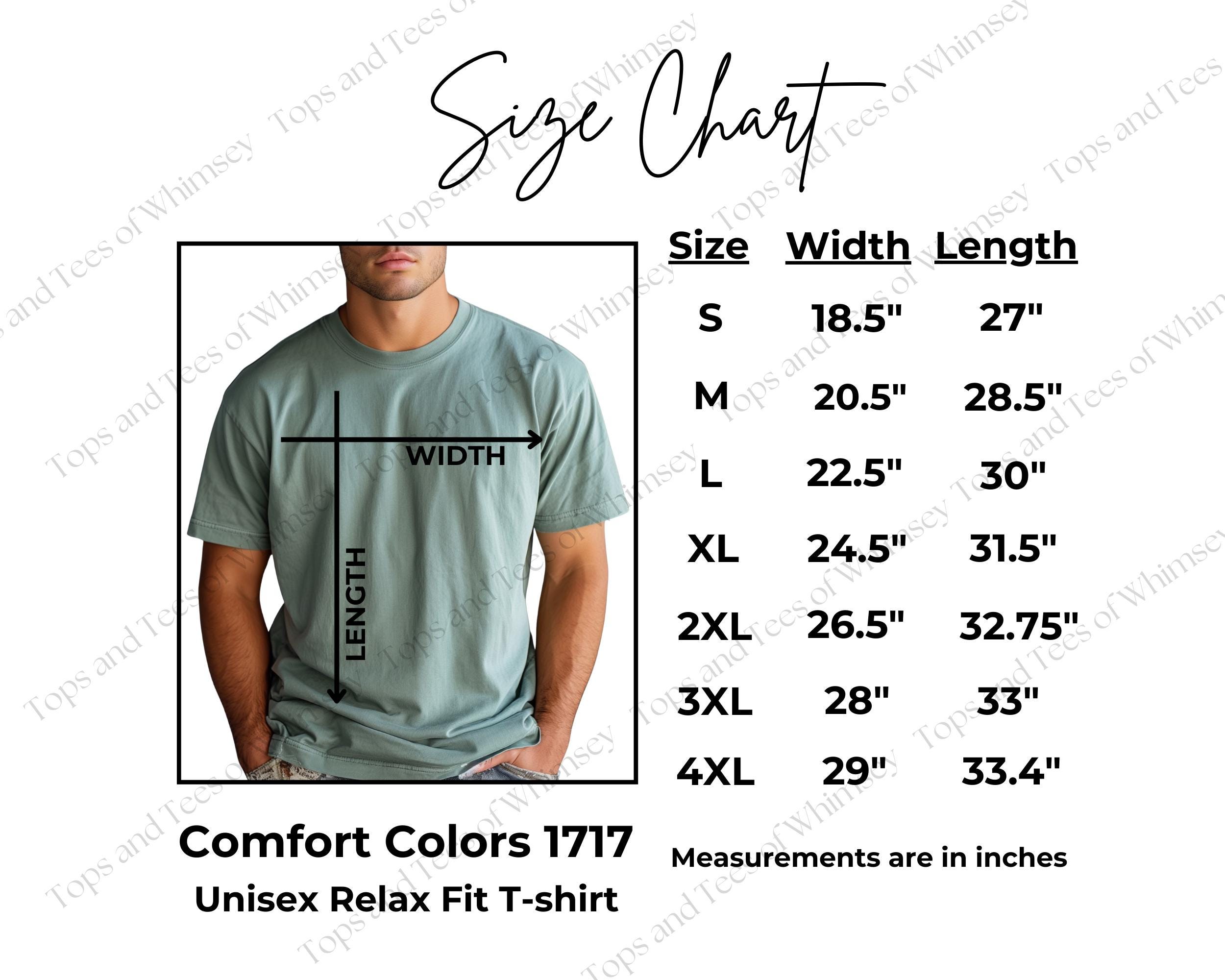 Comfort Colors 1717 Size Chart: Men's Relaxed T-shirt (digital