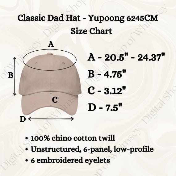 Classic Dad Hat Size Chart: Yupoong 6245CM (digital Download)