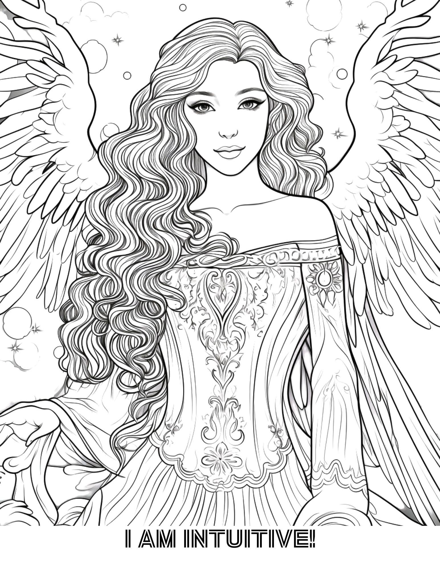Angel Coloring Page, Angel Affirmation, Angel Gifts, Adult Coloring