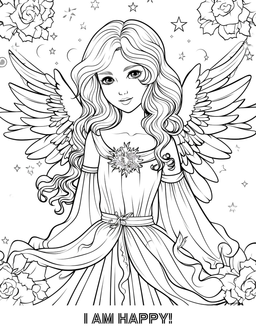 Angel Single Coloring Page, Angels, Coloring Pages, Adult Coloring