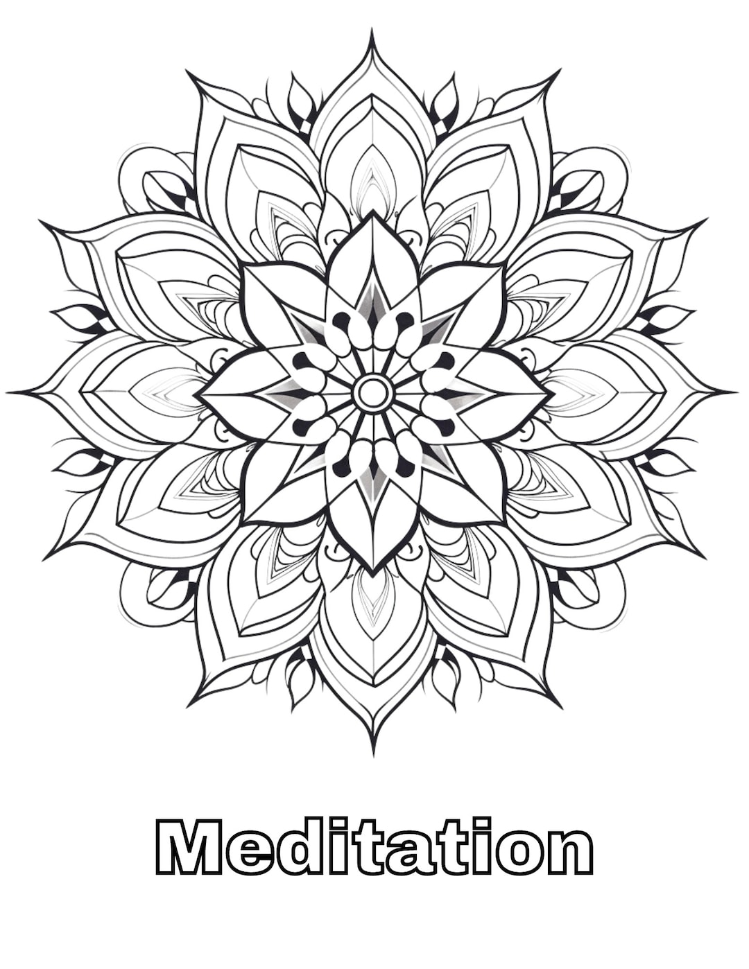 Mandala for Meditation, Single Coloring Page, Adult Coloring