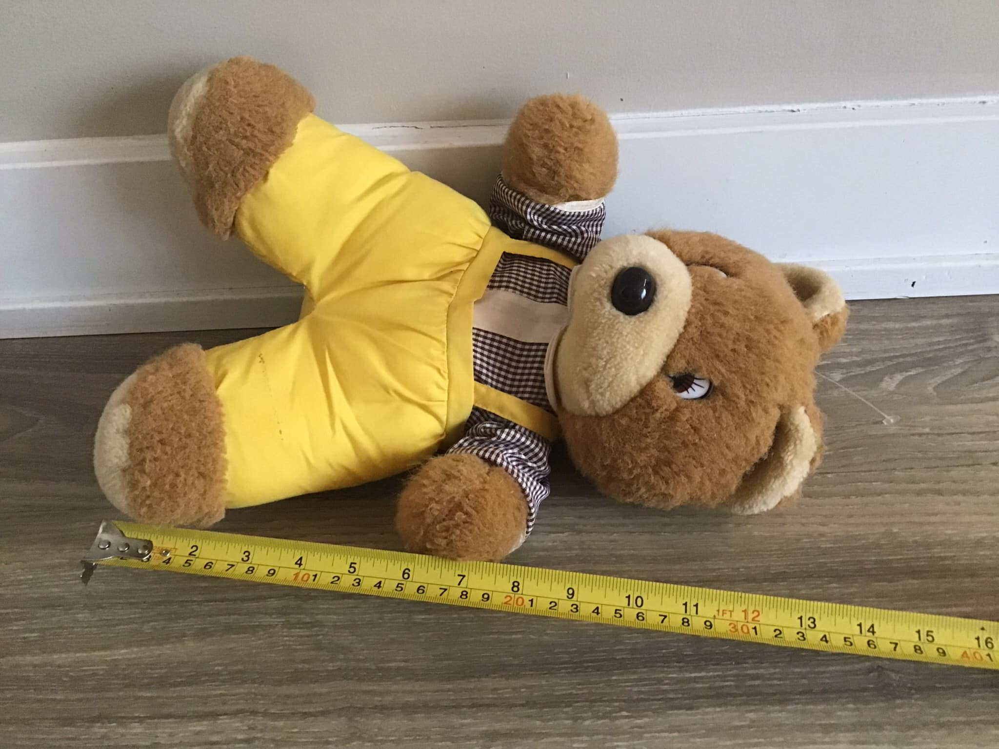 Vintage 1988 Jolly Toys Teddy Bear With Yellow Overalls Stuffed
