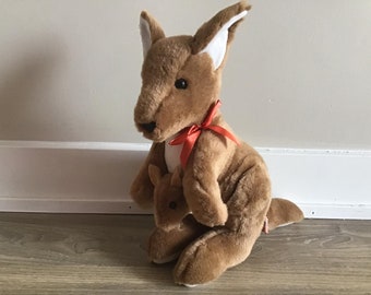 Corrobree Mama Kangaroo and Baby Kangaroo Stuffed Animal Plush Toy 16.5"