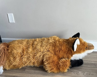 Jumbo Fox Body Pillow, Realistic Fox Stuffed Animal Plush Toy 46&quot; Plow & Hearth Fuzzy Fox Body Pillow