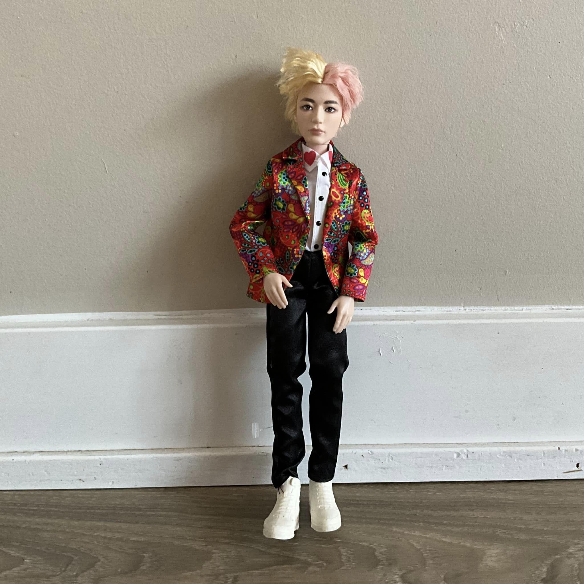 bts doll 人形 BTS Idol Doll Blonde Pink Hair Red Fruit Jacket Stuffed Doll Plush