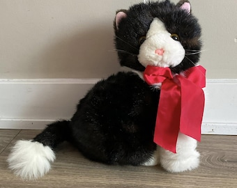 ヴィンテージの黒と白の猫と赤いリボンのぬいぐるみ - Etsy 日本