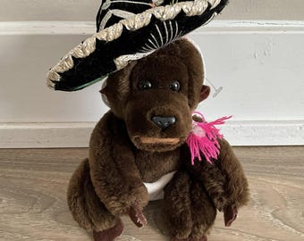 Vintage Plush Monkey with Mexican Sombrero