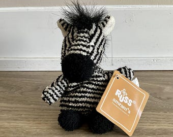 Russ Amrams Zippy Zebra Plush Terry Stuffed Bean Bag White Black 5