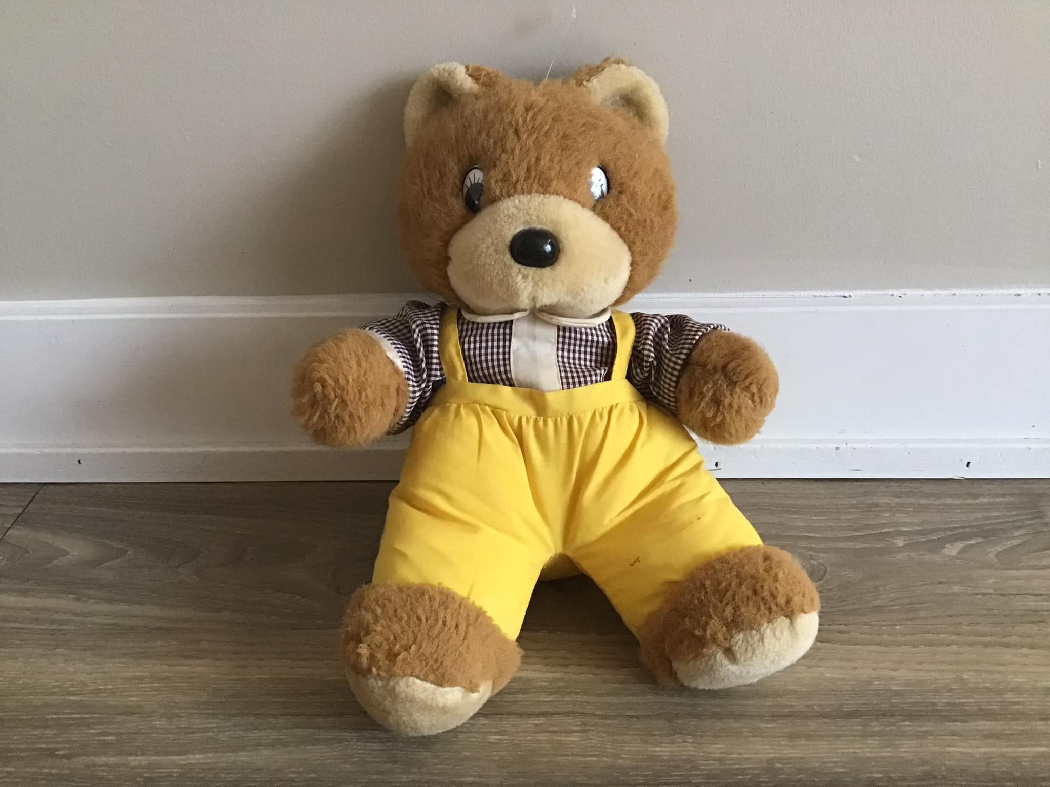 Vintage 1988 Jolly Toys Teddy Bear With Yellow Overalls Stuffed