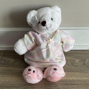 Vintage Russ Berrie "Bedtime Teddy" White Bear Plush PJs & Slippers 13"