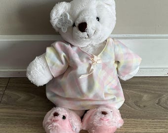 ぬいぐるみ vintage white teddy bear with rompers Vintage Russ Berrie 