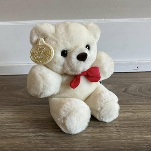 Vintage Ganz Bros Teddy Bear 6&quot; Small White Stuffed Plush Red Ribbon Toy Animal, The Heritage Collection