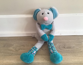 Gray and Blue Plush Mouse Stuffed Animal Toy (12")