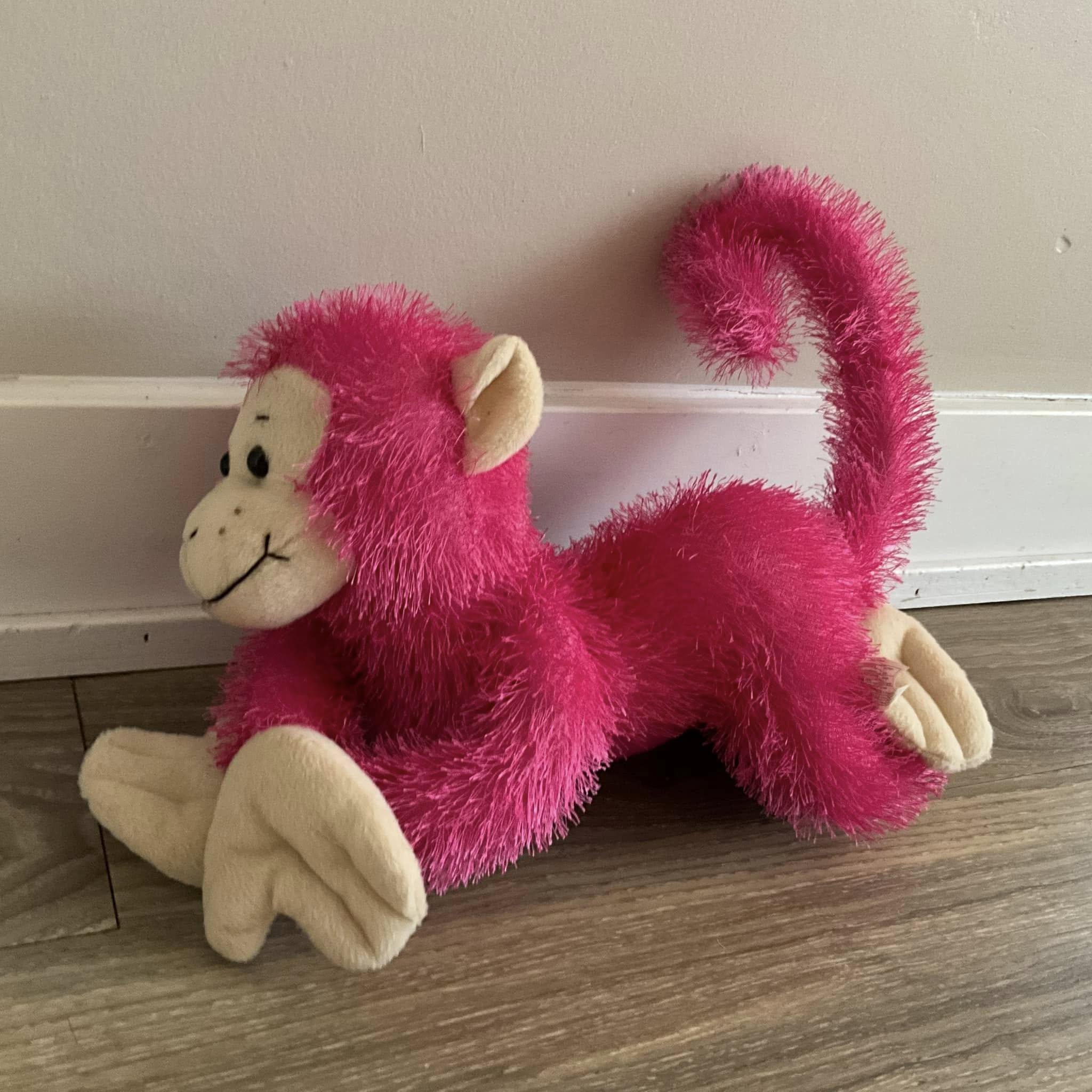 Six Flags Winner Monkey Plush Pink With Long Tail Stiff Tail. Legs