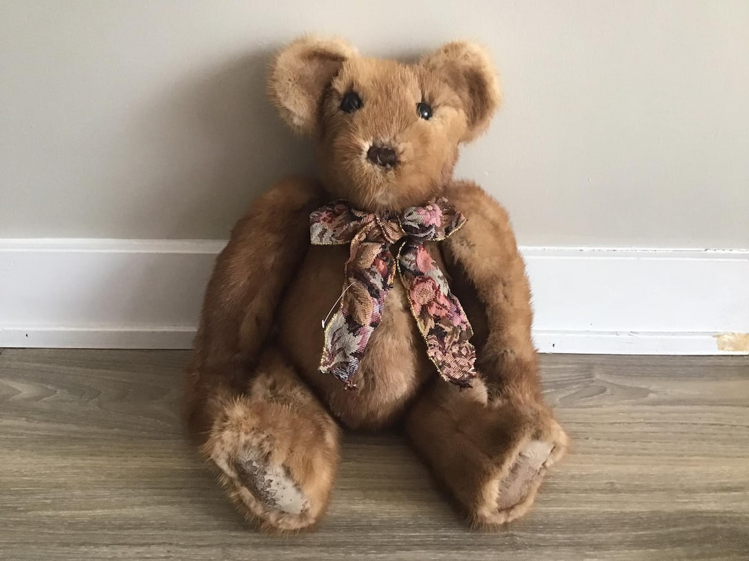 Vintage Teddy Bear With Bow Stuffed Animal Plush Toy 19" - Etsy