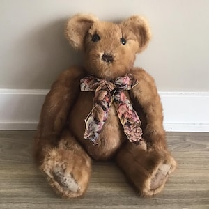 Vintage Teddy Bear with Bow Stuffed Animal Plush Toy 19"