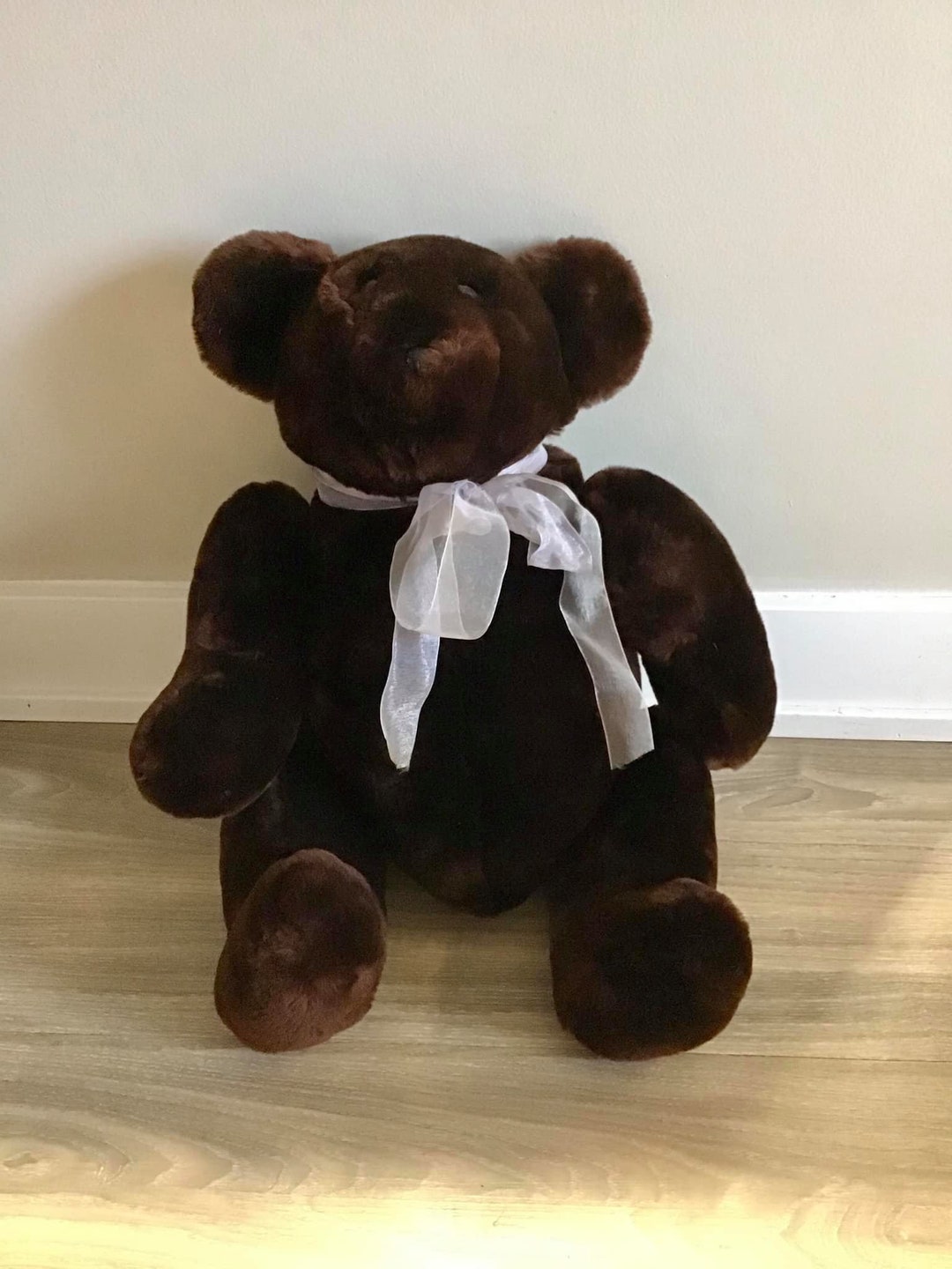 Brown Teddy Bear With White Bow Stuffed Animal Plush Toy 22.5" - Etsy