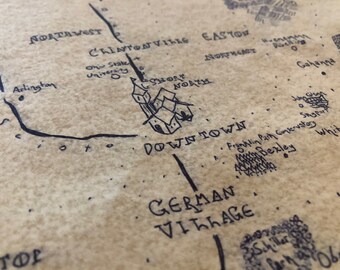 Fantasy style hand drawn personalized map of real location